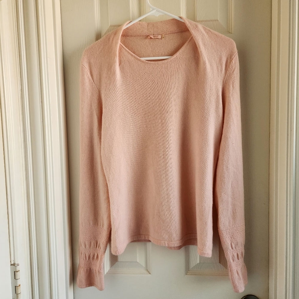 Magaschoni 100% Cashmere Baby Pink Long Sleeve Sweater Top Size‎ Medium